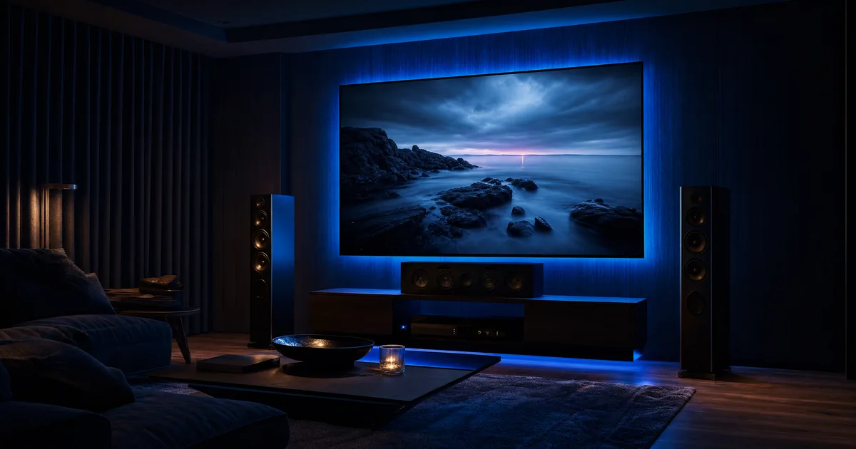 Heimkino-Setup mit 4K-Fernseher, Symbol für echten 4K-IPTV-Genuss