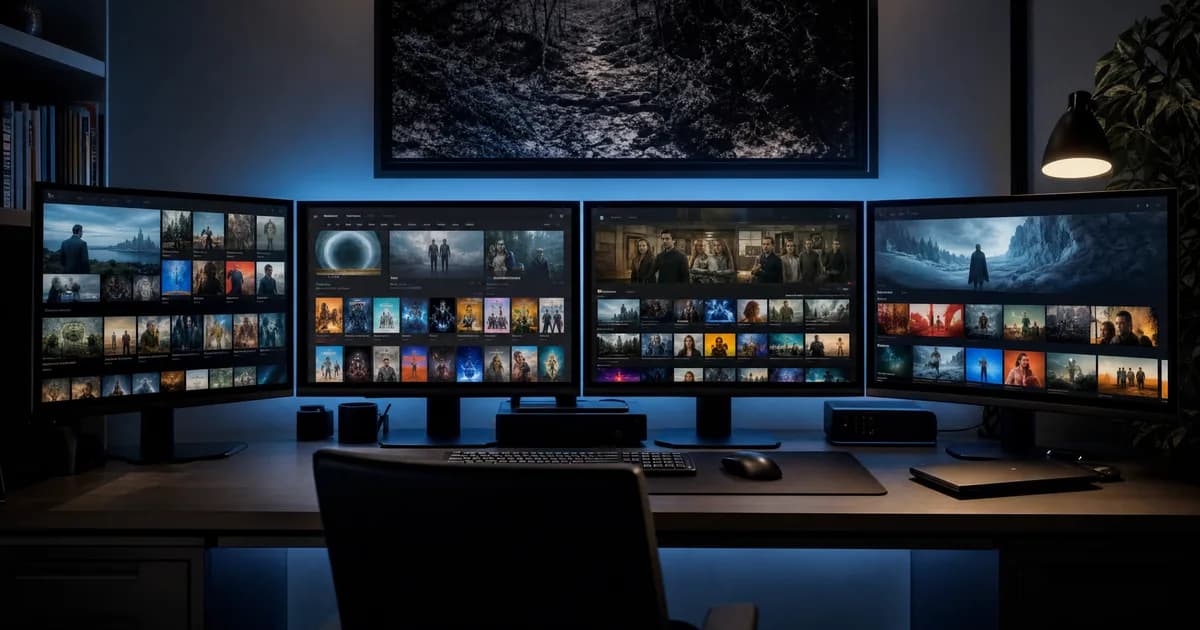 Mehrere Bildschirme nebeneinander vergleichen IPTV und klassische Streaming-Dienste